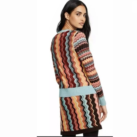 MISSONI V Neck Multicolor Zigzag Knit Cardigan Bohemian Sweater L Brown Teal - Picture 3 of 9